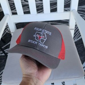 Four State Stock Yards Gray and Red Hat